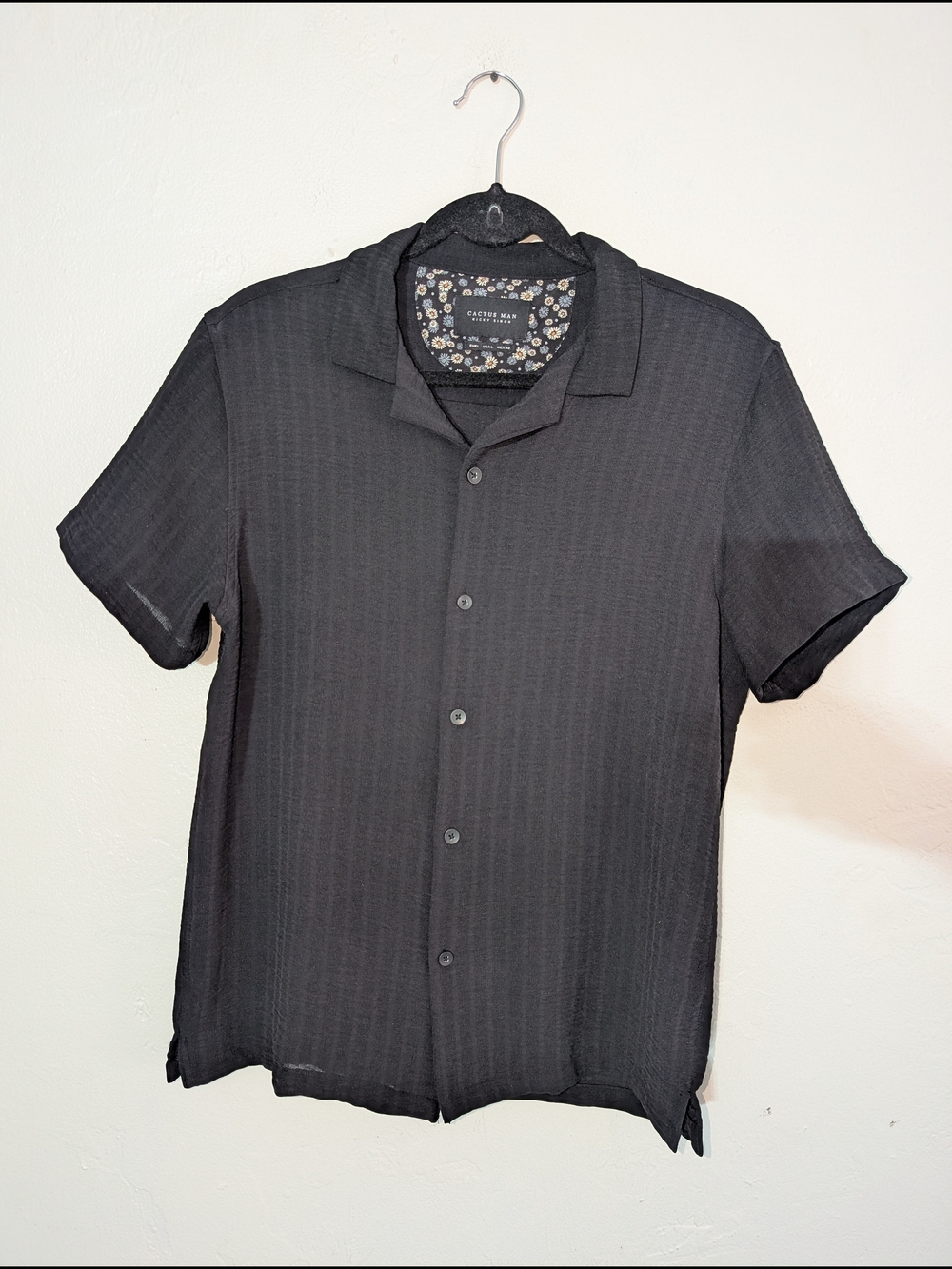 Ricky Singh Cactus Man Short-Sleeve Button-Down Textured Dressy Collar Shirt L